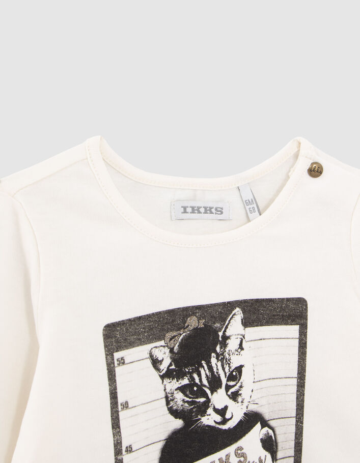 T-shirt écru coton bio visuel chat-gangster bébé fille