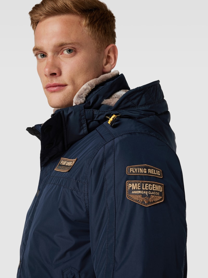 Bomberjacke mit Kunstfell Modell 'ICE STRIPER' in marineblau
