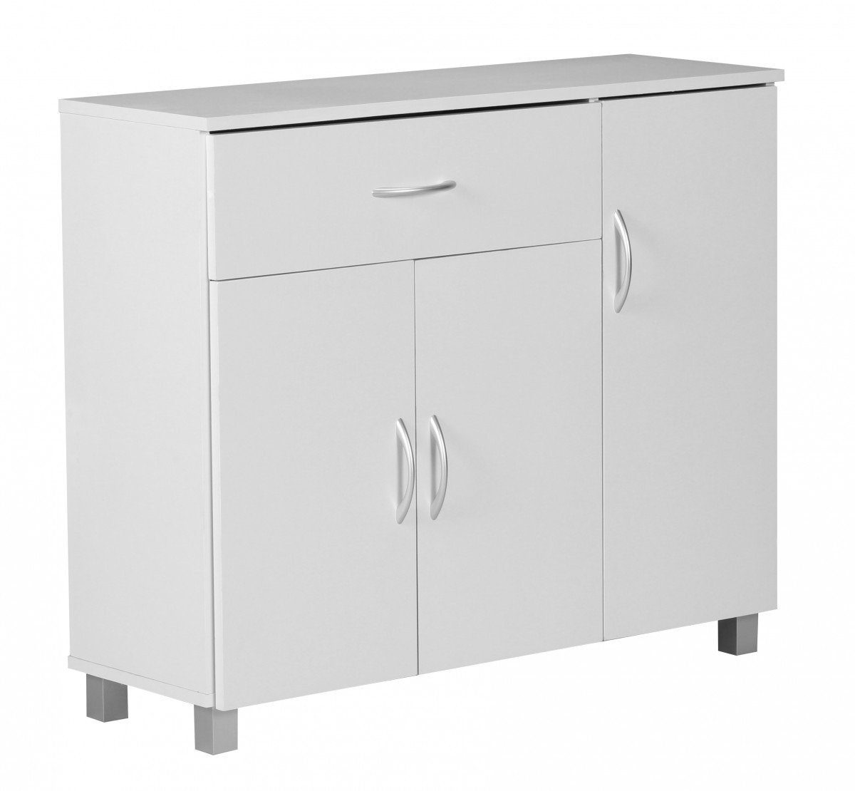 FINEBUY Sideboard SuVa1591_1 (SETE Weiß mit 1 Schublade & 3 Türen 90x75x30 cm), Design Kommode Anrichte Flur-Schrank mit Griffen