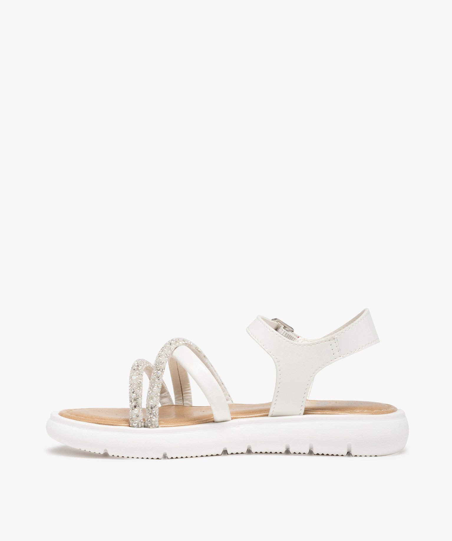 Sandales fille unies à brides strass blanc | GEMO