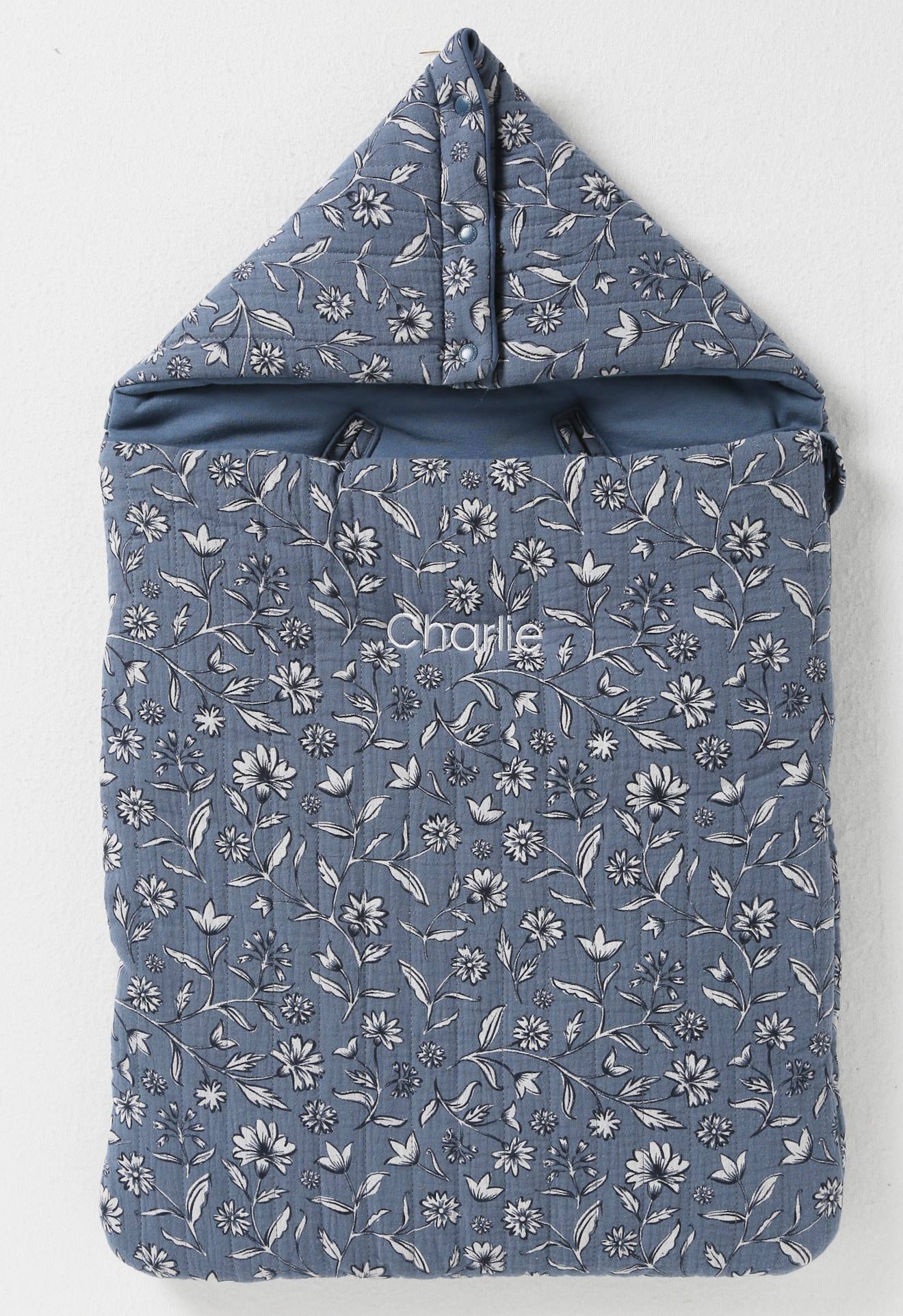 Vertbaudet Baby Ausfahrsack, Musselin Oeko-Tex, personalisierbar - blau indien blume
