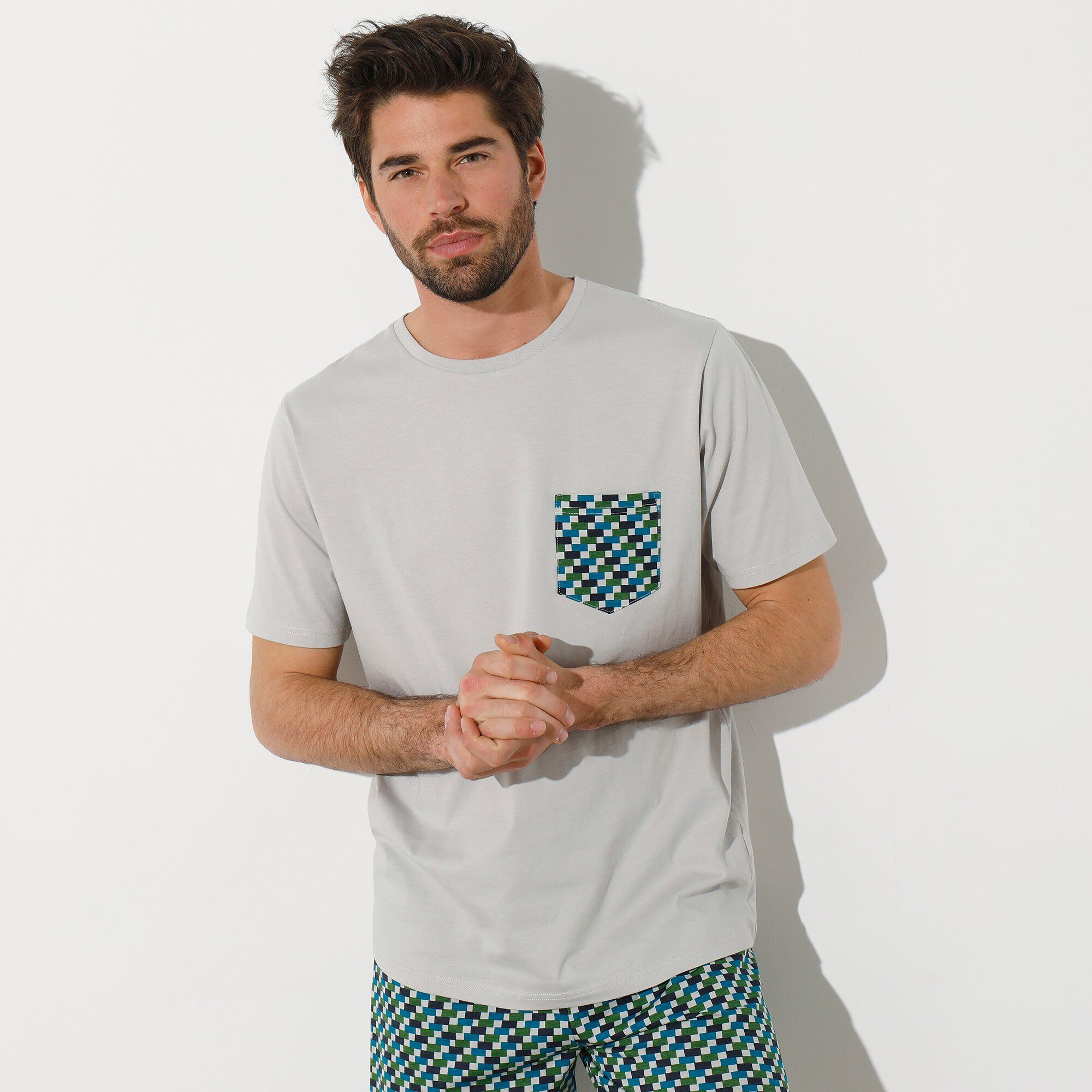 Tee-shirt pyjama manches courtes gris