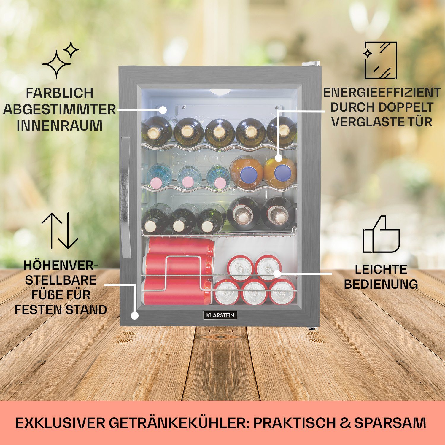 Klarstein Getränkekühlschrank HEA-Beersafe XL WSS 10034892A, 63 cm hoch, 47 cm breit, Bier Hausbar Getränkekühlschrank Flaschenkühlschrank Glastür