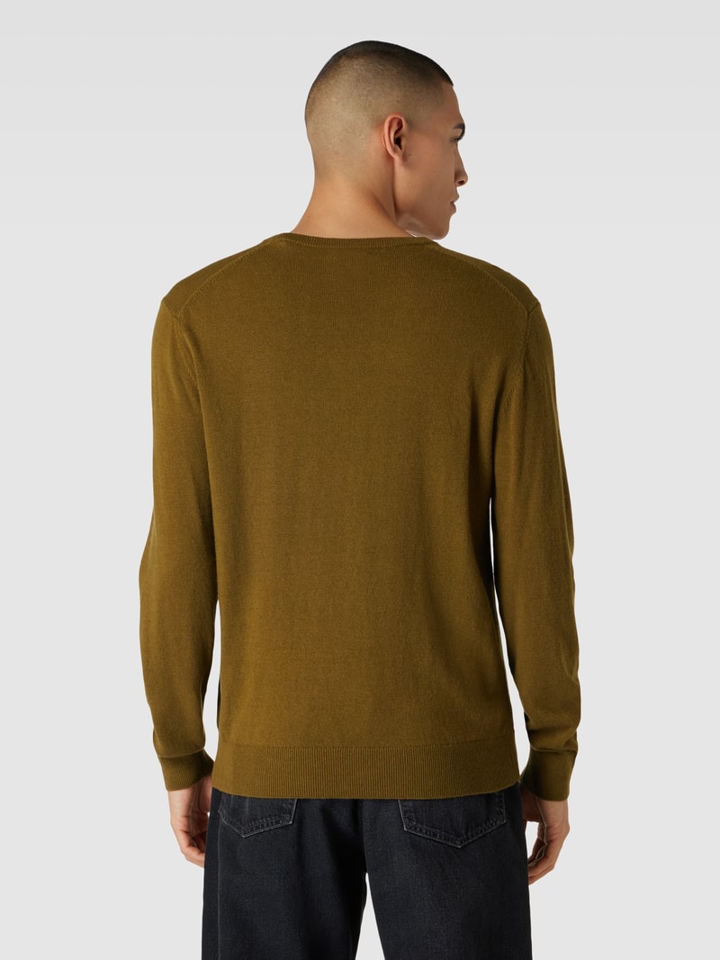 Strickpullover aus Lammwoll-Mix mit V-Ausschnitt in olivgrün