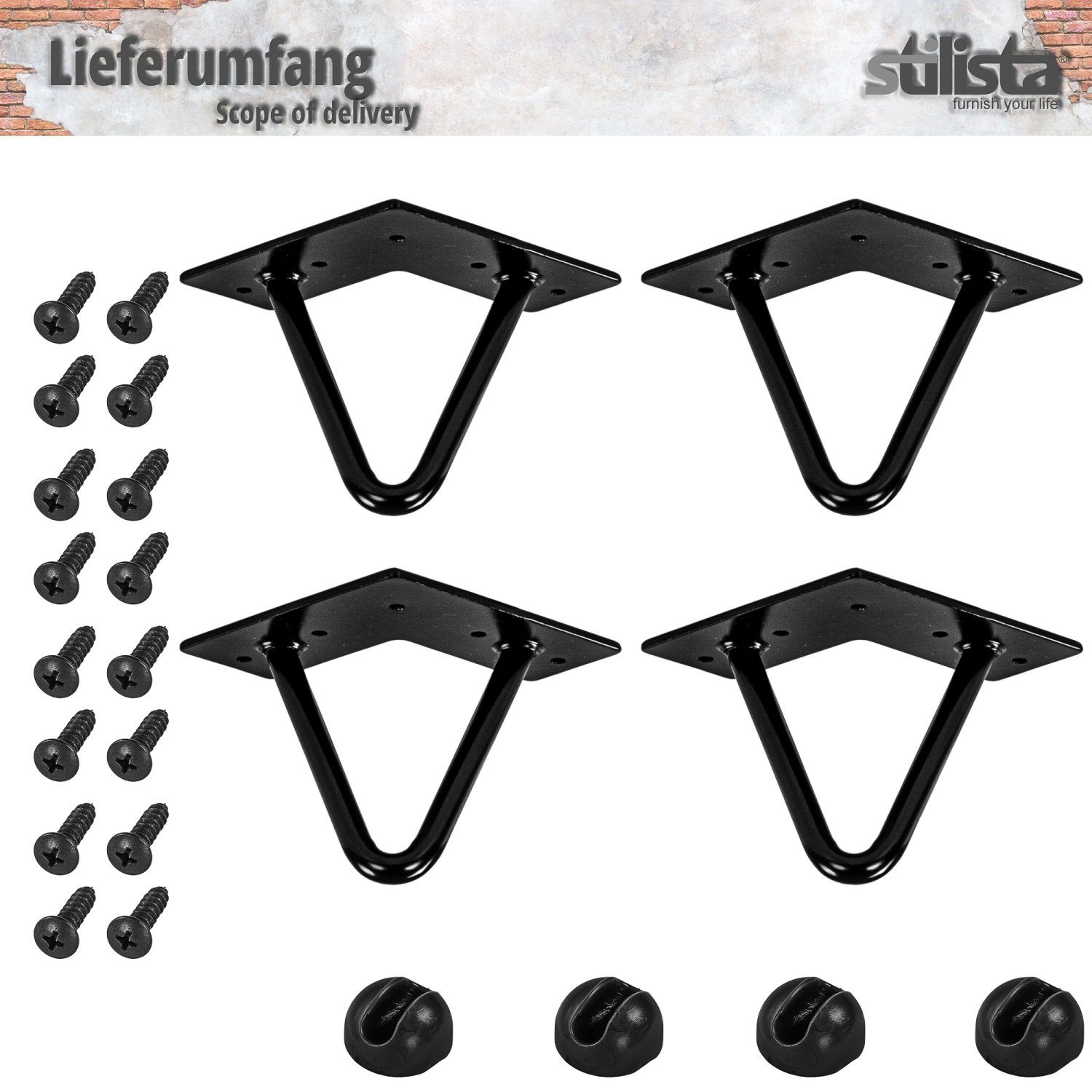 STILISTA Möbelfuß Hairpin Legs Haarnadelbeine Tischbeine Möbelbeine, (Satz, 4 Stk), DIY, 2 Streben, Industriedesign, Farb- und Größenwahl