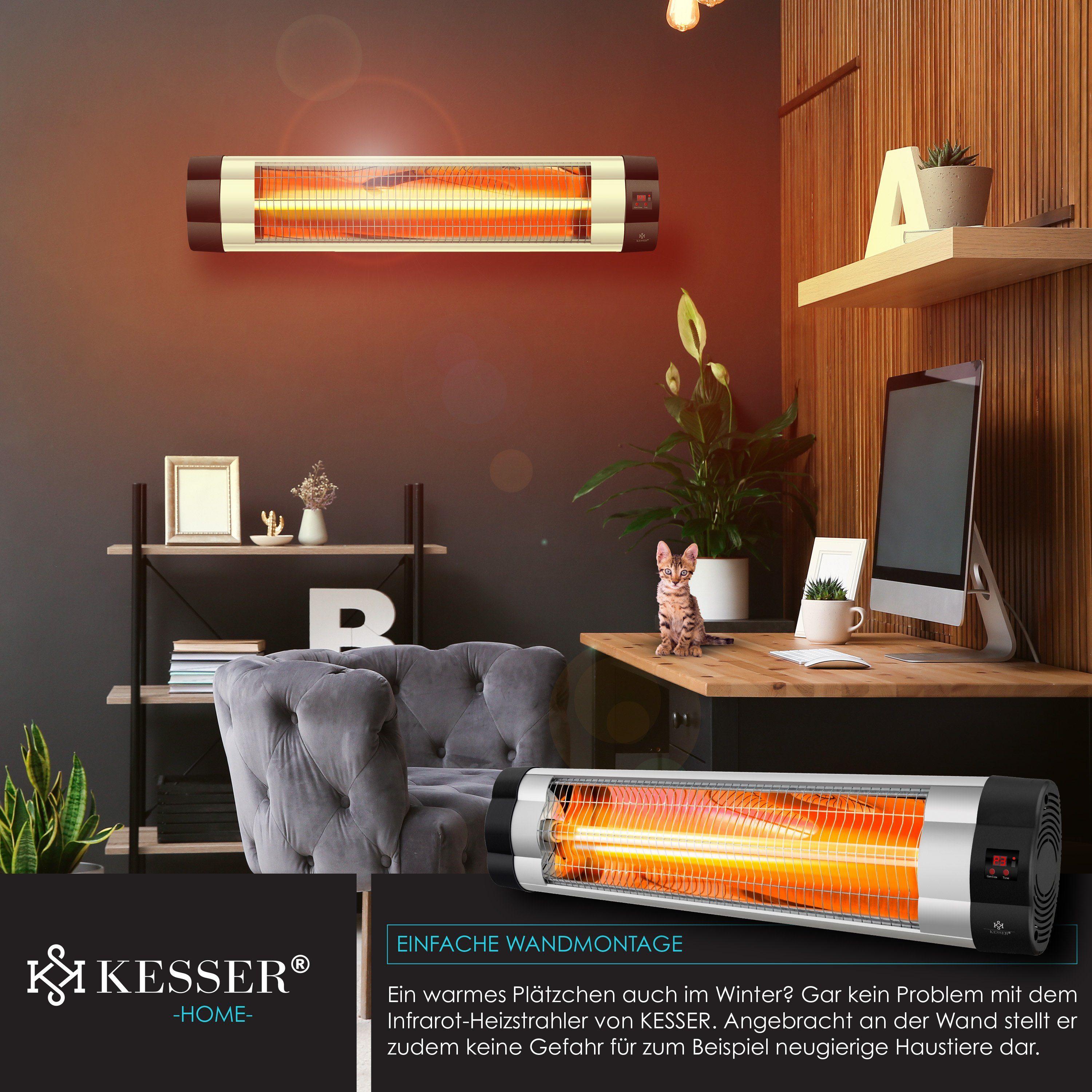 KESSER Heizstrahler, 2500 W, Infrarotstrahler 2500 Watt Infrarot Heizstrahler Fernbedienung