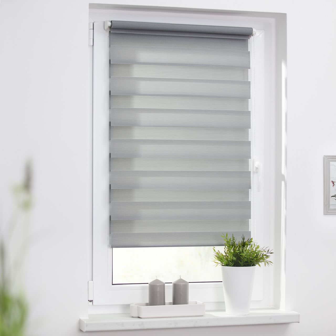 Lichtblick Duo-Rollo Klemmfix, ohne Bohren - Grau, 60 cm x 150 cm (B x L)