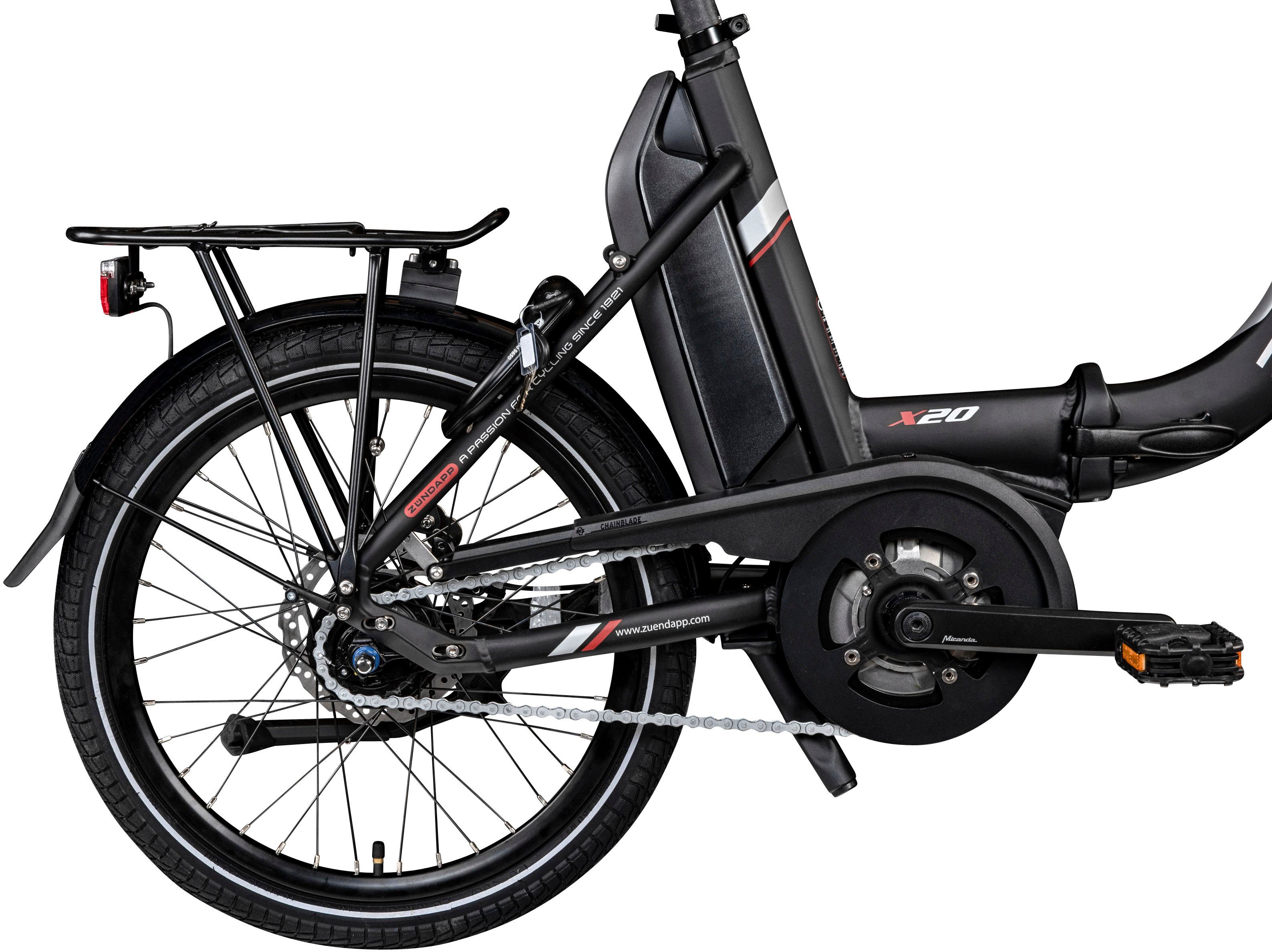 Zündapp E-Bike X20, 7 Gang Shimano Nexus Schaltwerk, Nabenschaltung, Mittelmotor, 400 Wh Akku