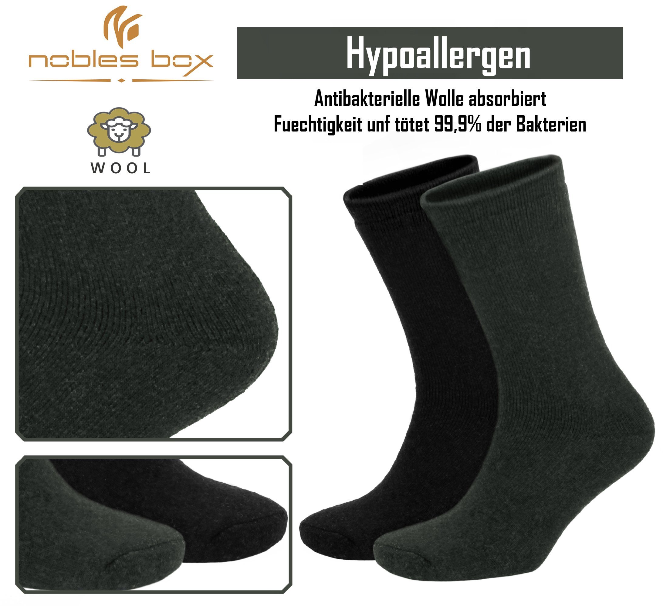 NoblesBox Norwegersocken Herren Wollsocken (Beutel, 2-Paar, 40-44 EU Größe) Herren Warme Socken, Herren Arbeitssocken
