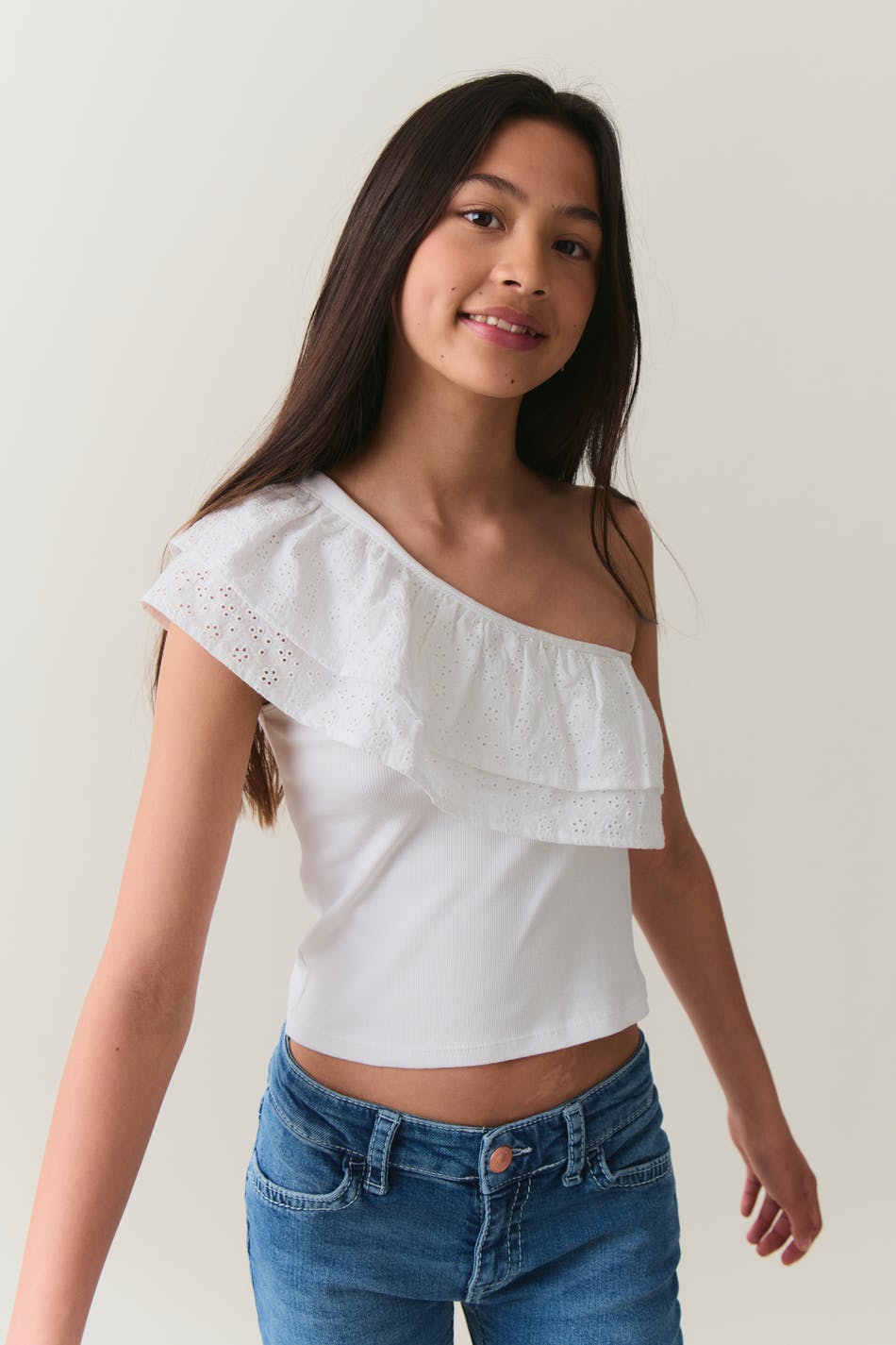Y one shoulder frill top