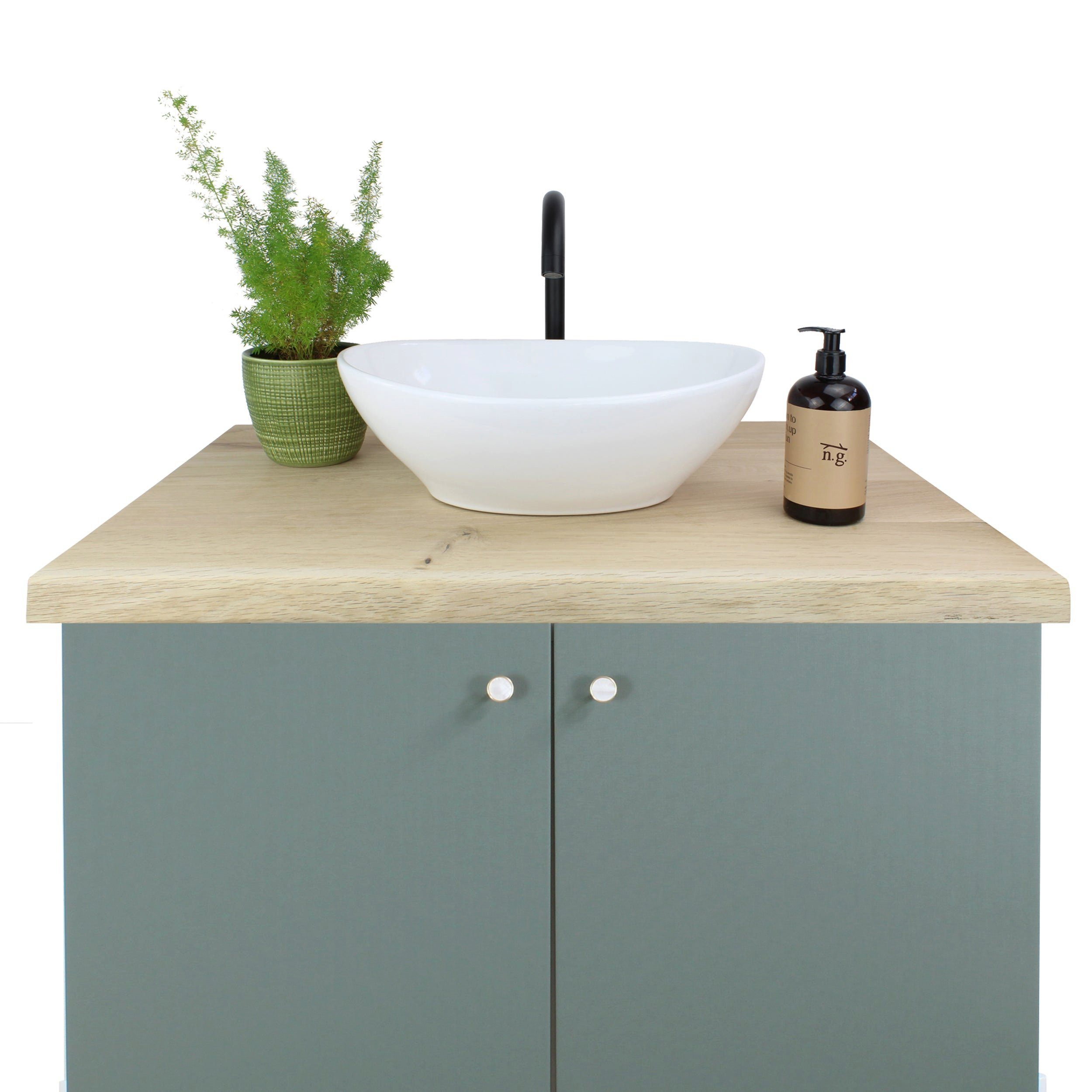 Natural Goods Berlin Waschtischplatte EICHE (1 St), Eichenholz massiv, Aufsatzwaschbecken, Echtholz, Naturkante, 80 x 50cm