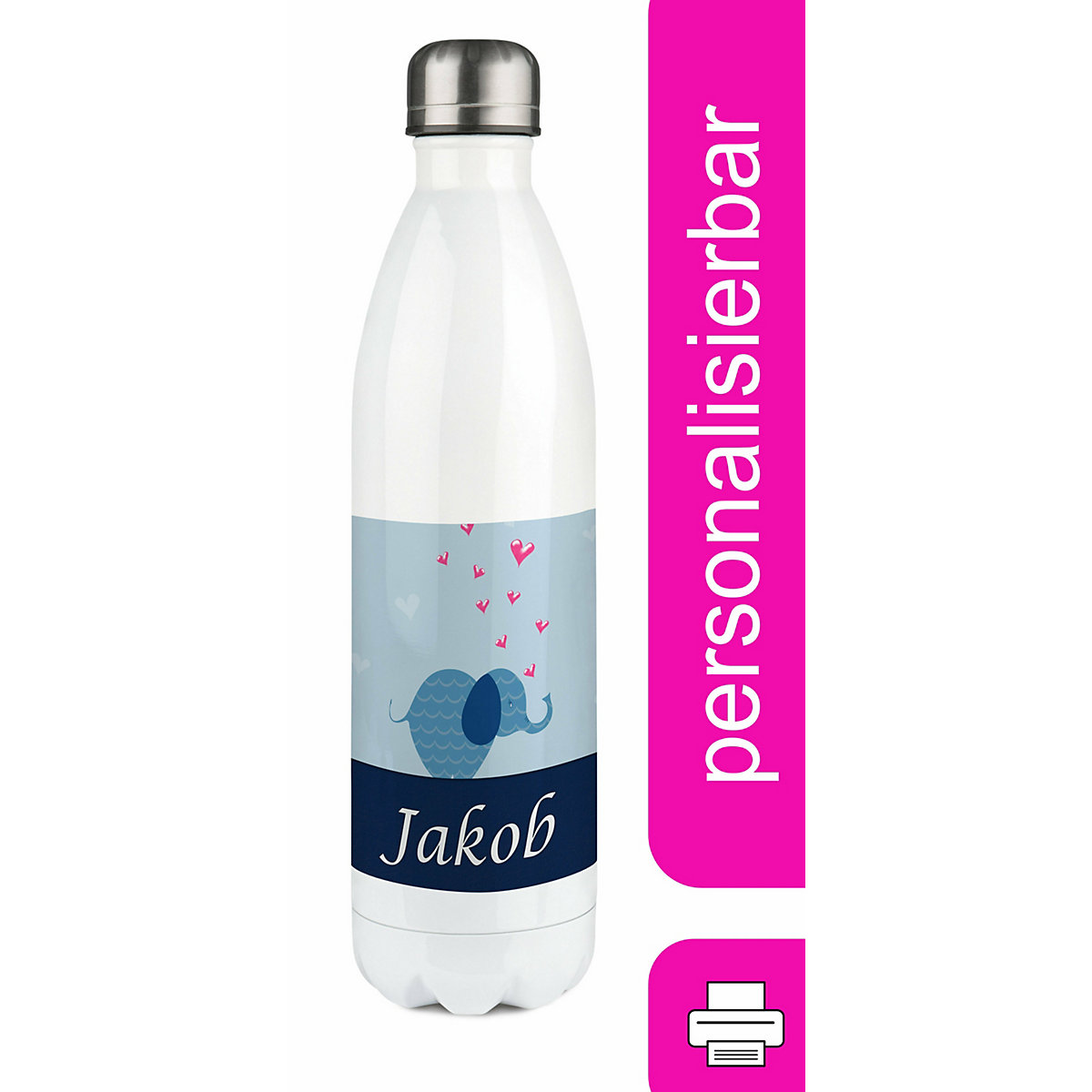 Edelstahl Kinder Thermoflasche / Trinkflasche bunt Elefant Farbe blau Spülmaschinenfest, Auslaufsicher, Bruchfest, Doppelwandig, Für Heißgetränke geeignet, Mit Deckel, Isoliert