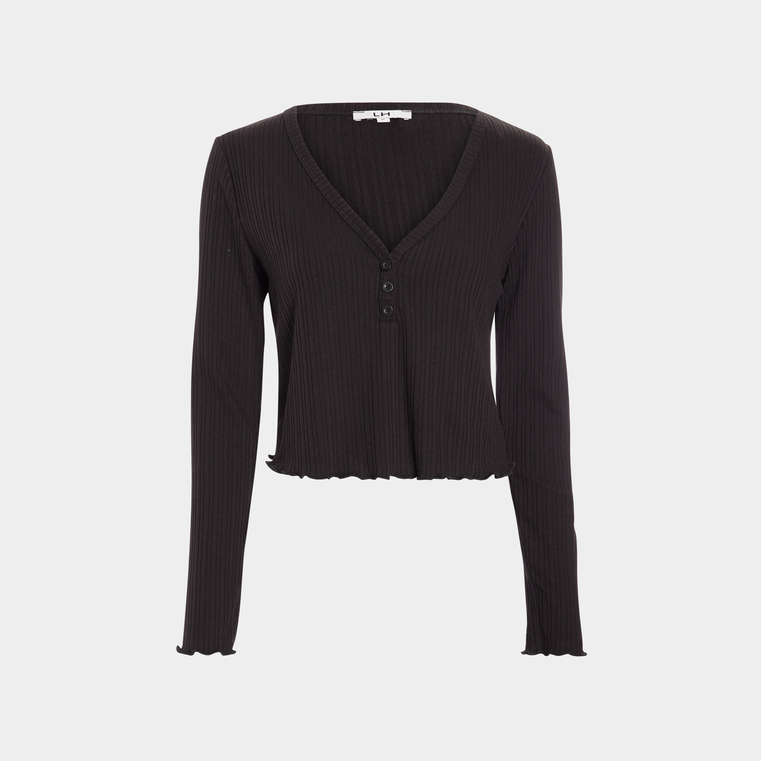 T-shirt côtelé avec col en V noir femme | La Halle