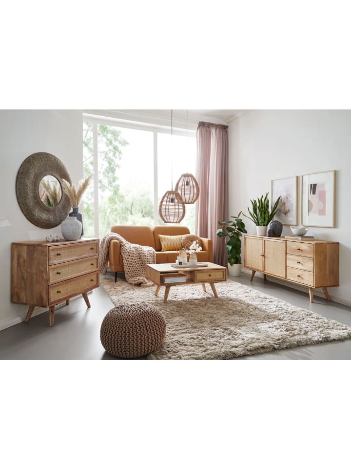 KADIMA DESIGN Design Sideboard 140x75x40 cm Mango Massivholz / Rattan, Kommode 3 günstig kaufen onesize