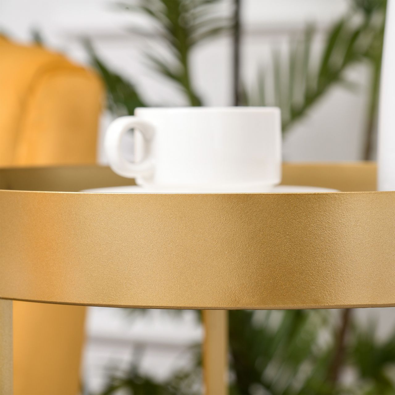 HOMCOM 2er Set Couchtisch Beistelltisch mit erhöhtem Rand Rund Sitztisch Kaffeetisch mit golden Metallgestell Wohnzimmertische für Wohnzimmer Schlafzimmer Retrodesign MDF Metall Gold