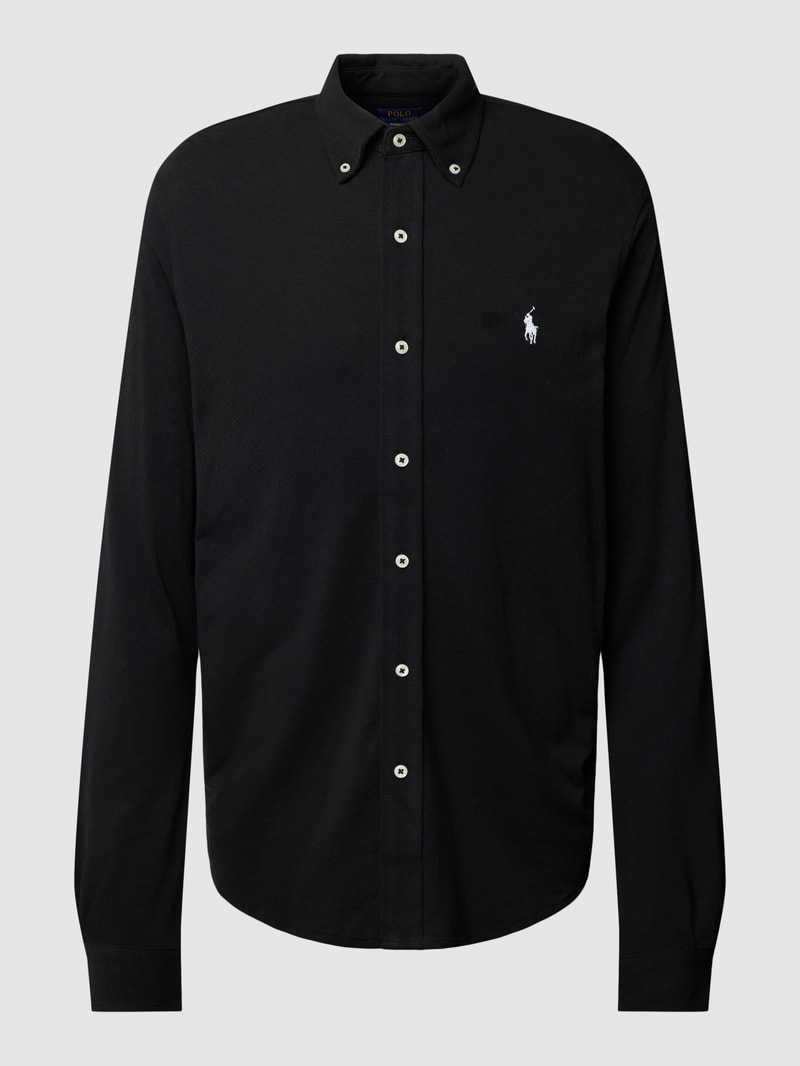Slim Fit Freizeithemd mit Button-Down-Kragen in schwarz