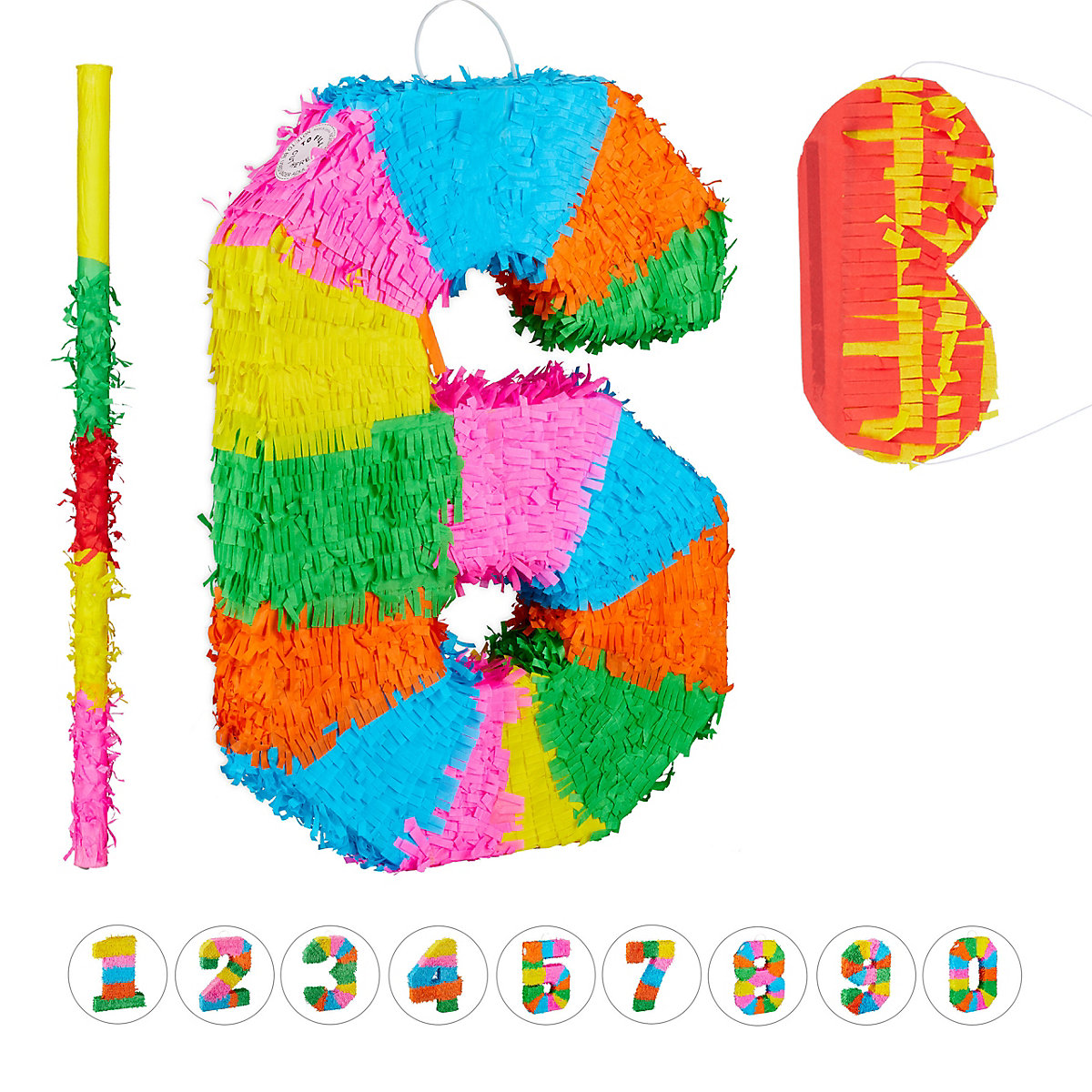 3-teiliges Pinata Set Zahl 6