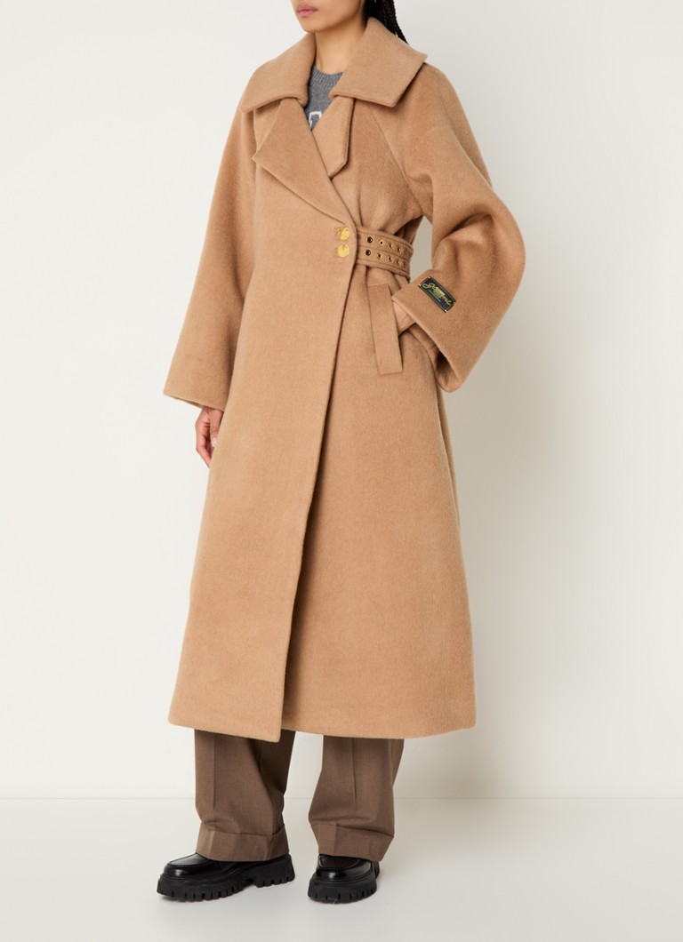 Ganni coat in wool blend with side pockets and belt