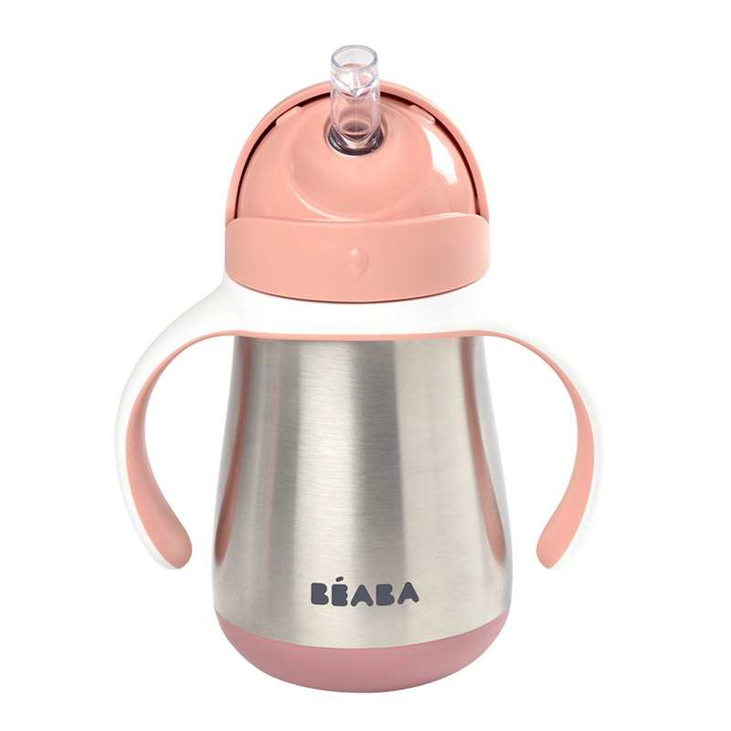 Tasse en inox avec paille 250 ml rose Beaba