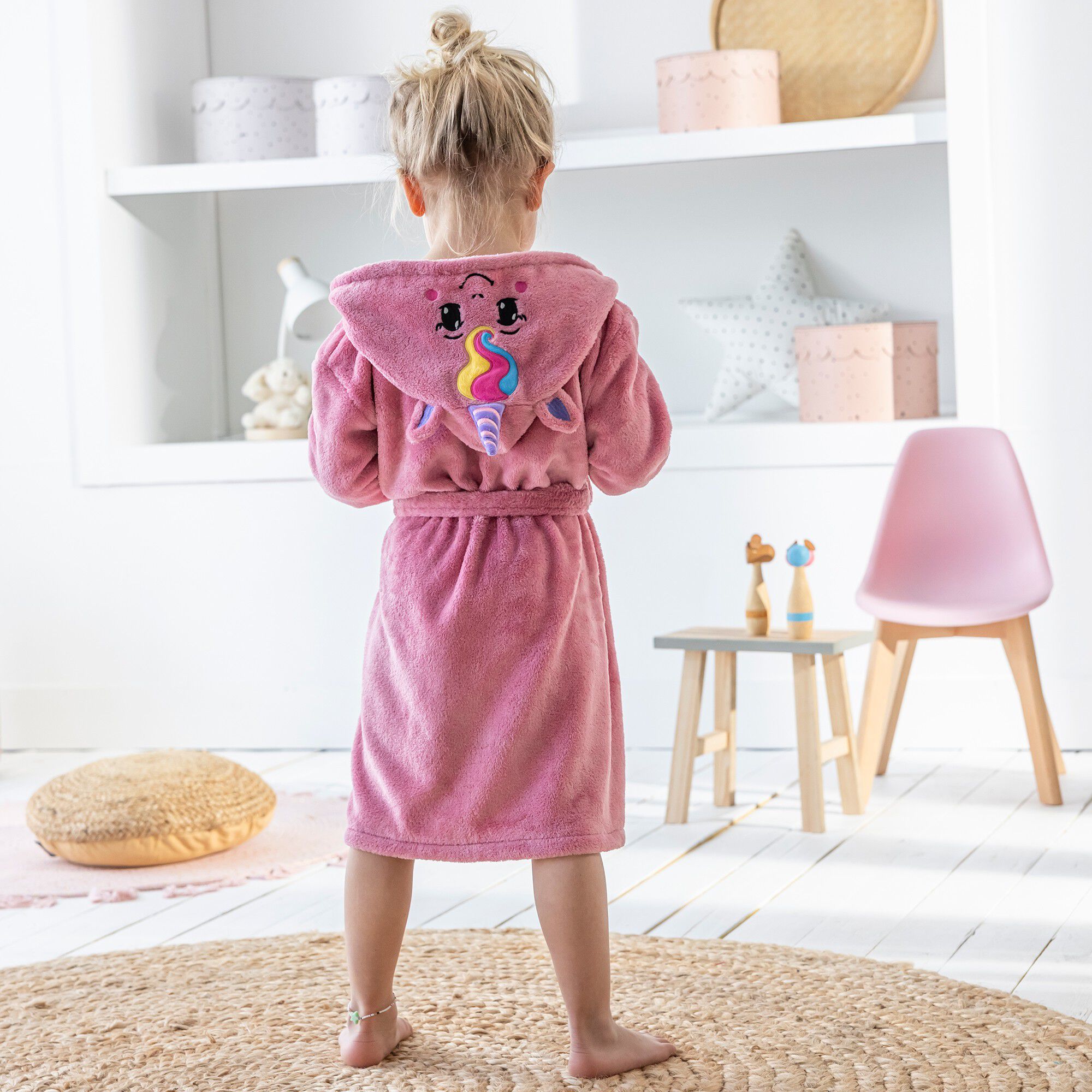 Peignoir de bain enfant licorne à capuche microfibre toute douce