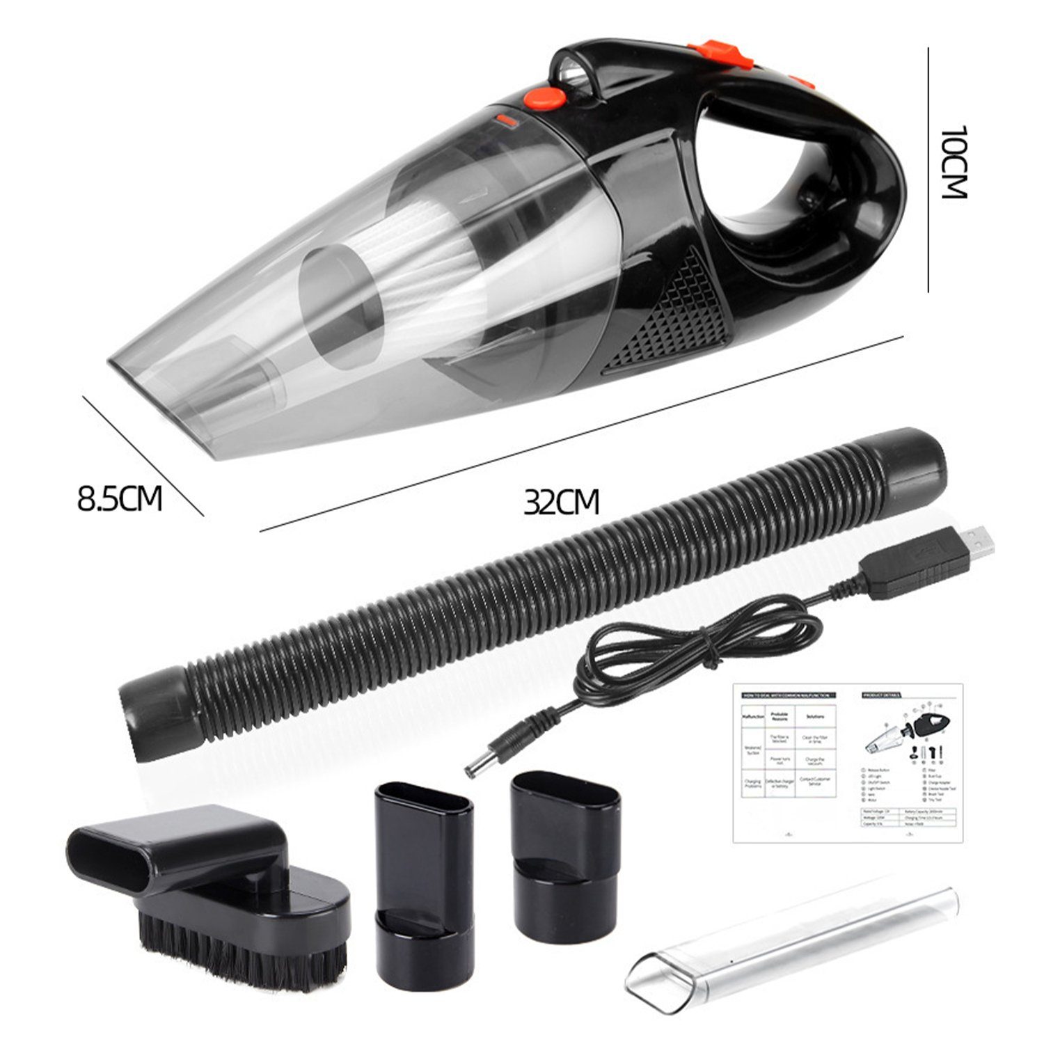 Kpaloft Akku-Handstaubsauger 120W Kabelloser Autostaubsauger, Tragbarer Handsauger, 2000mAh LED-Staubsauger, Nass & Trocken, für Tierhaare, Auto, Haus