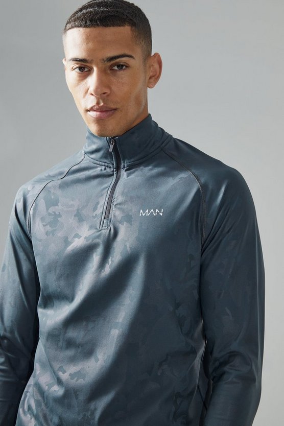 Man Active Slim-Fit Camouflage Oberteil mit Reißverschluss