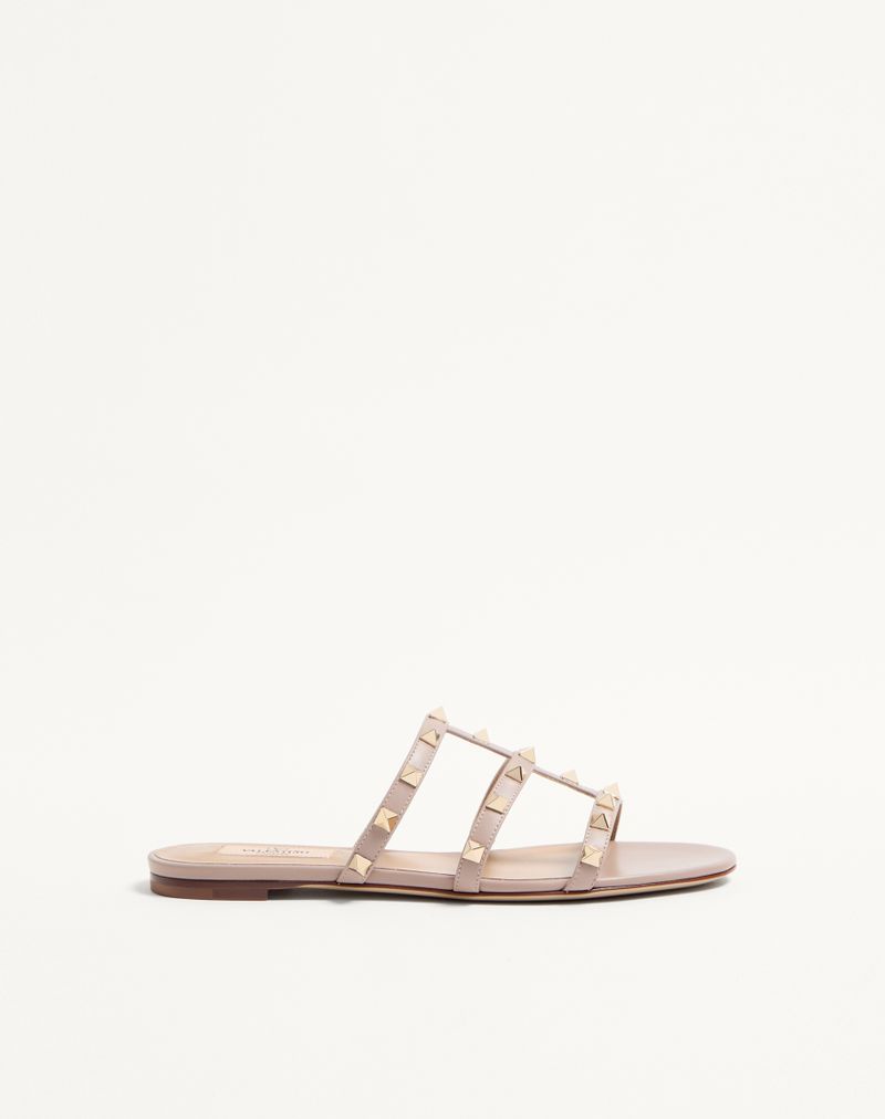 Sandália Rockstud Low Slide em couro de bezerro