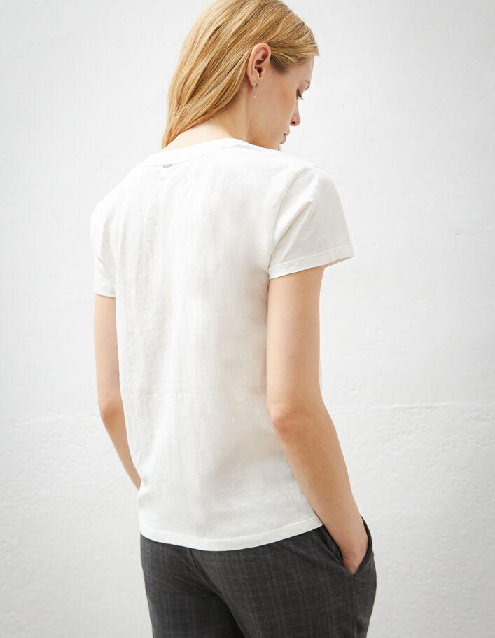 Tee-shirt blanc cassé en coton éclair brodé manche femme