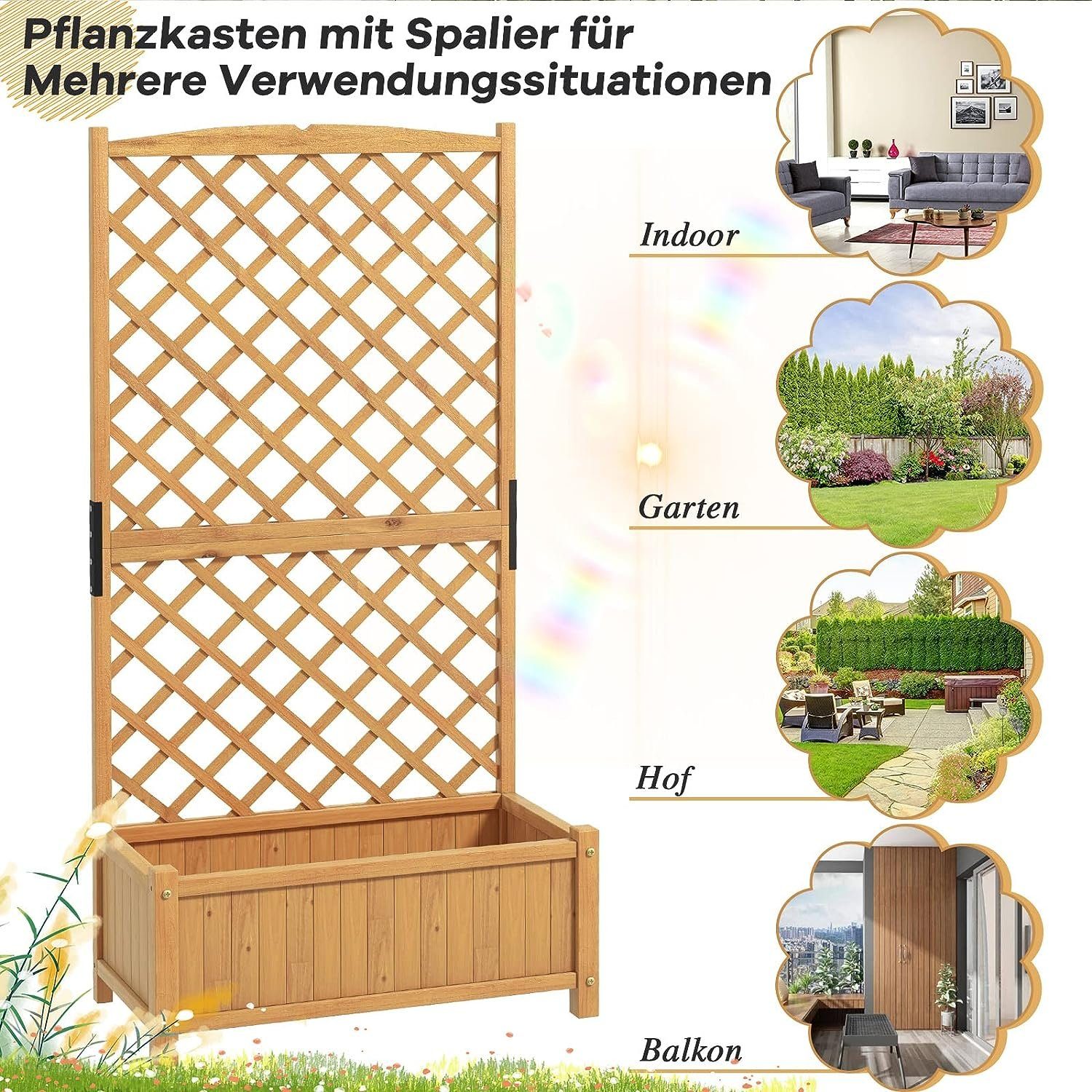KOMFOTTEU Blumenkasten Hochbeet, mit Rankgitter, 90x44,5x180,5 cm