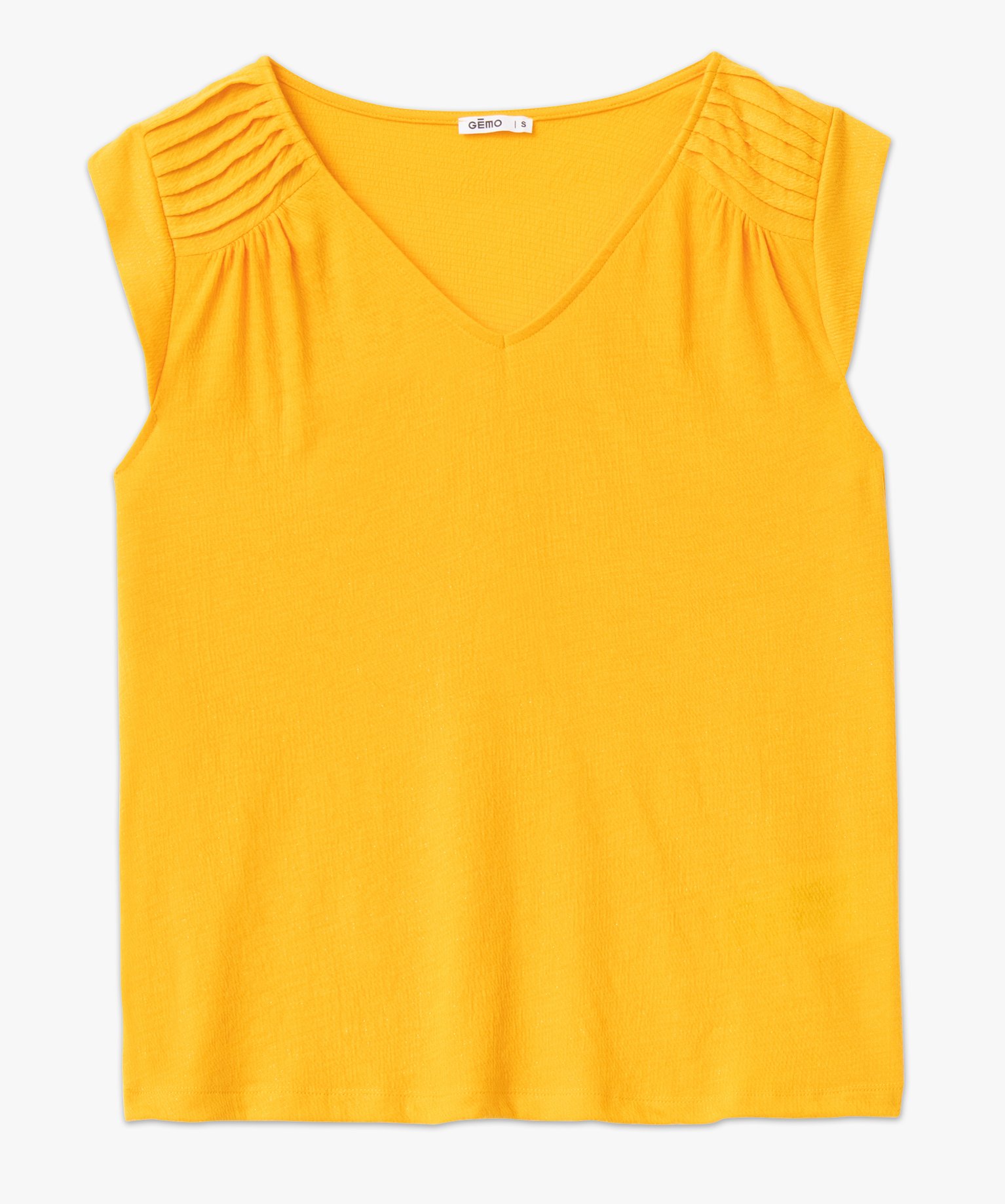 Tee-shirt sans manches en maille pailletée femme jaune | GEMO