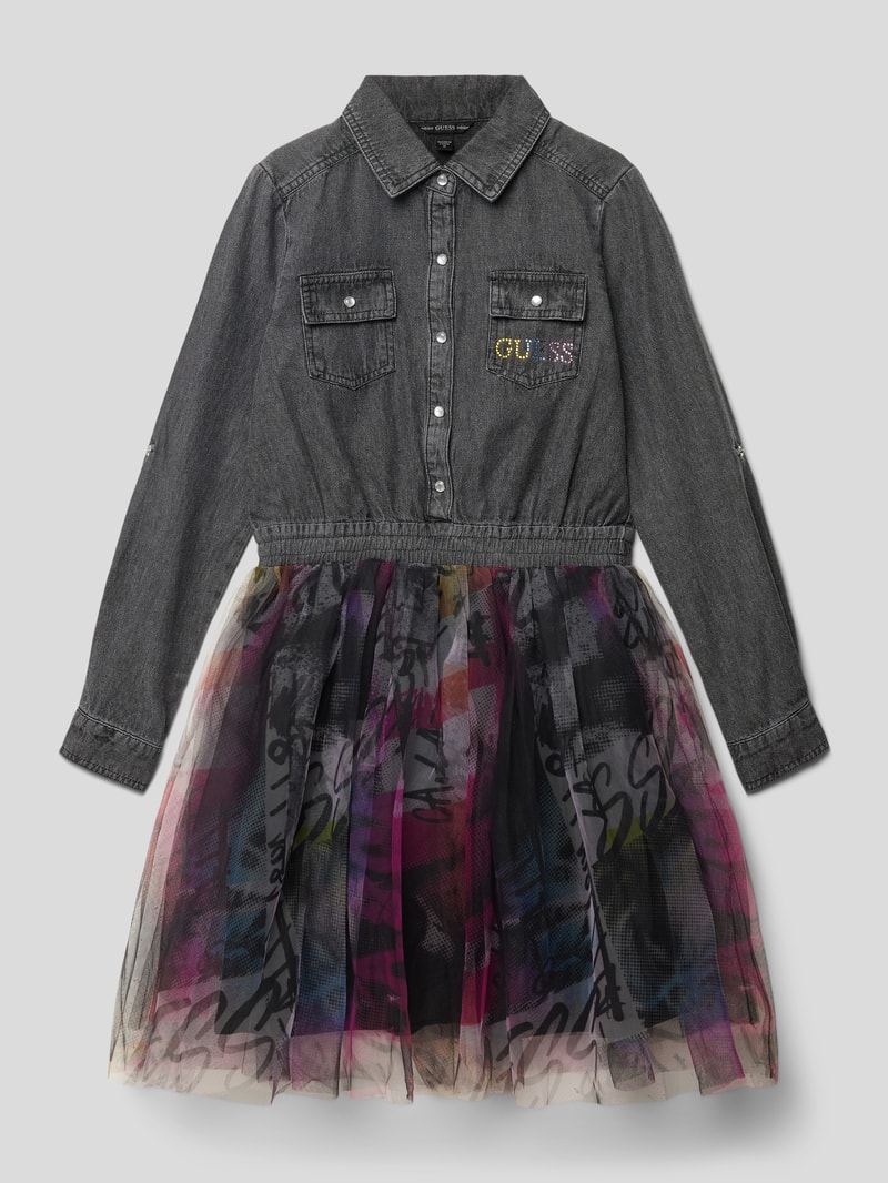 Jeanskleid mit Rockteil aus Tüll in schwarz