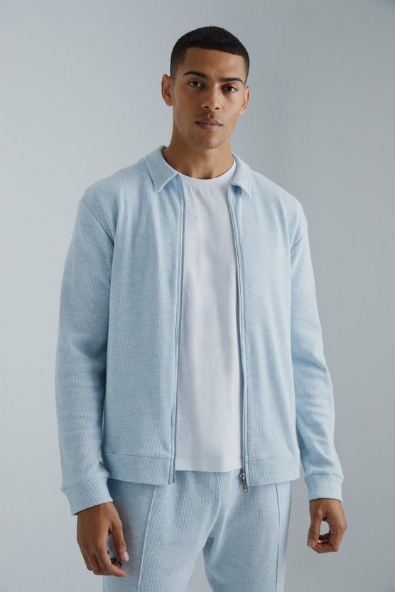 Slim-Fit Harrington-Jacke & Jogginghose in Waffeloptik