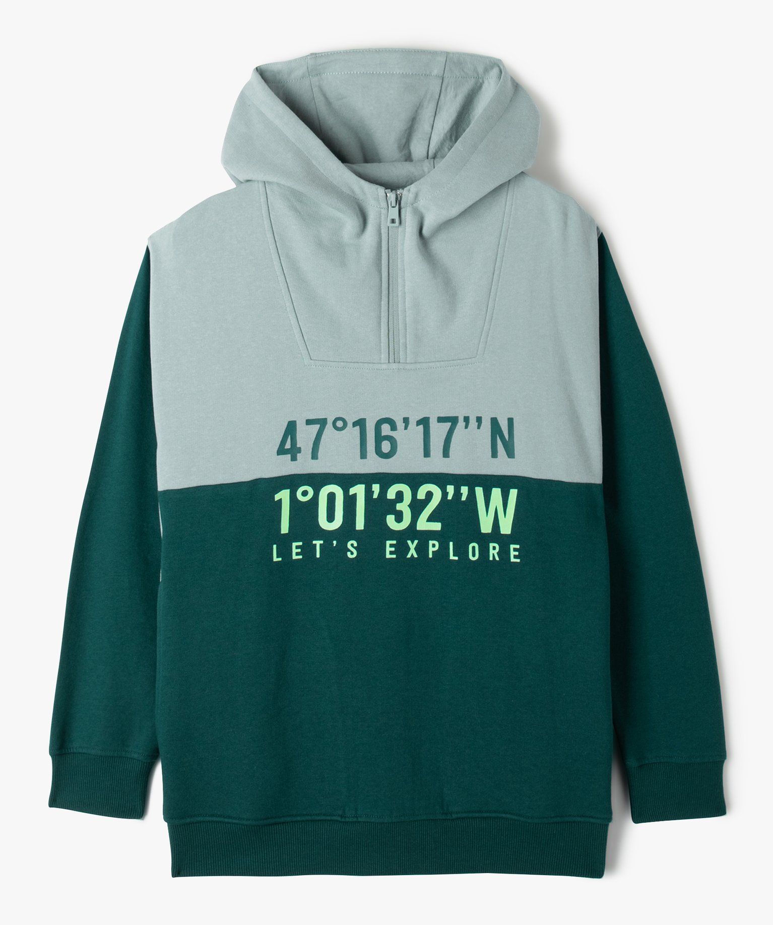Sweat Garçon en molleton avec col zippé et capuche vert | GEMO
