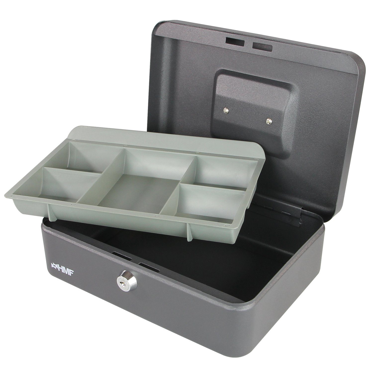 HMF Geldkassette Abschließbare Bargeldkasse mit Münzeinsatz, robuste Geldbox mit Schlüssel, 25x18x9,5 cm