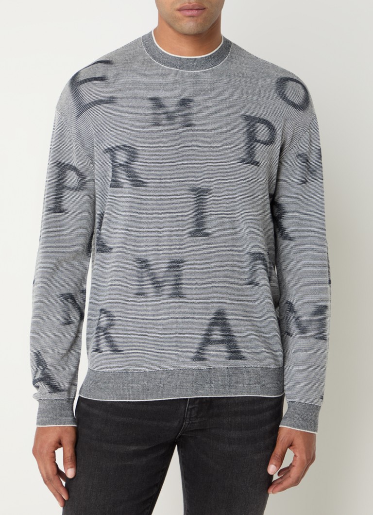 Emporio Armani Fine-knit virgin wool pullover with logo print