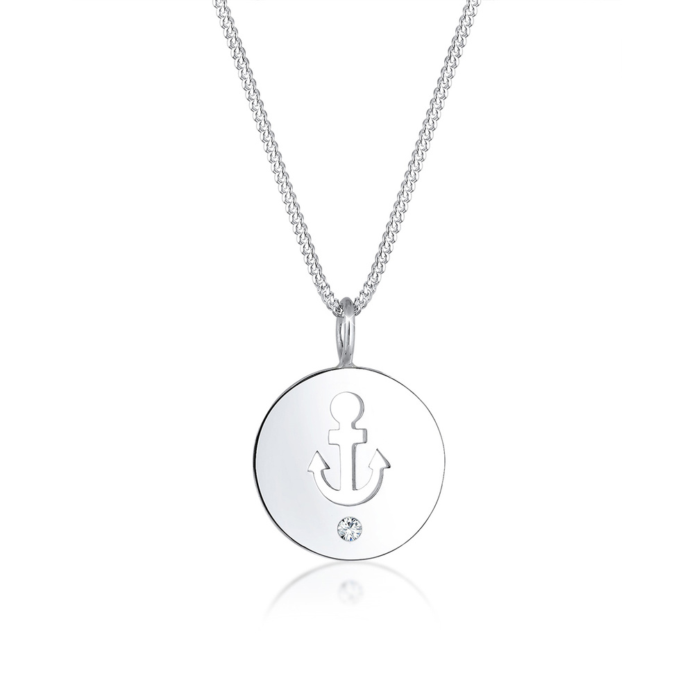 Elli Elli Collier Femme Pièce de Monnaie Gravure Ancre Cristal - (925/1000) Argent collier