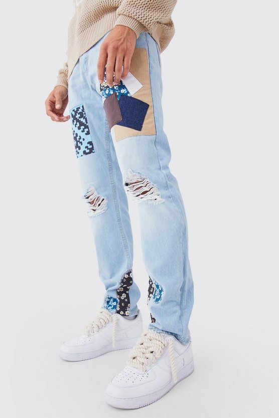 Lockere Patchwork Jeans mit Print