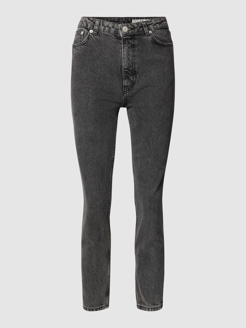 Jeans mit Label-Patch im Skinny Mom Fit in anthrazit