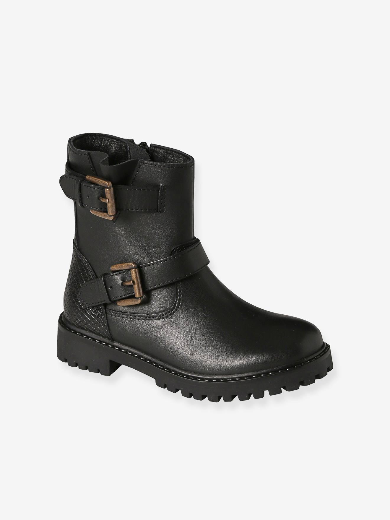 Vertbaudet Mädchen Stiefel mit Riemen und Reißverschluss - schwarz