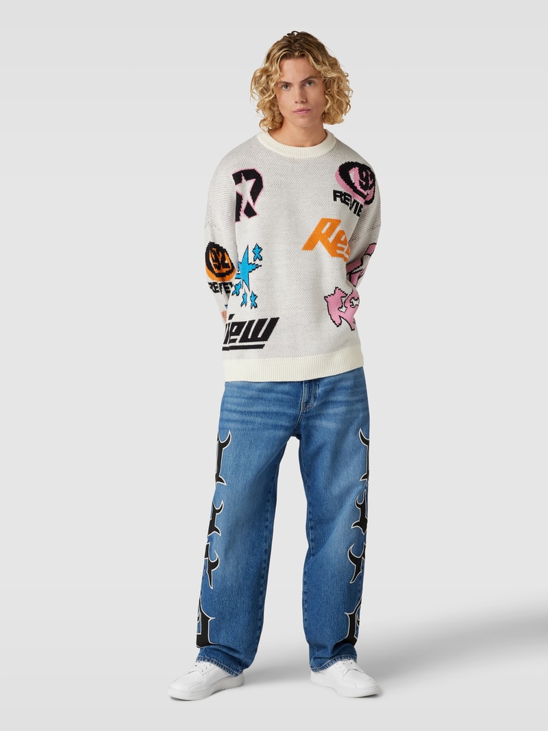 Baggy Fit Jeans mit Motiv-Print in blau