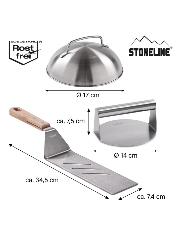 Stoneline Burger Smasher Set 3-tlg., Burgerpresse, Burgerglocke, Wender | Edelstahl in Edelstahl günstig kaufen onesize