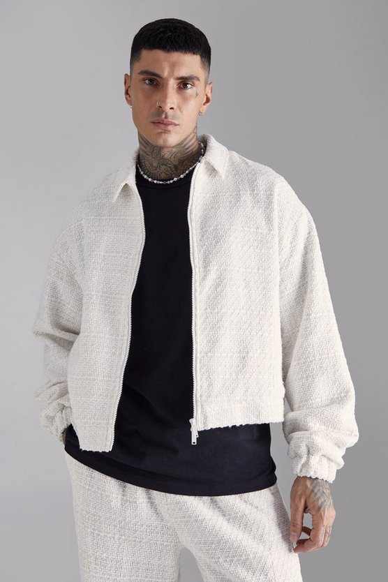 Tall kastige Oversize Bouclee-Jacke mit Reißverschluss