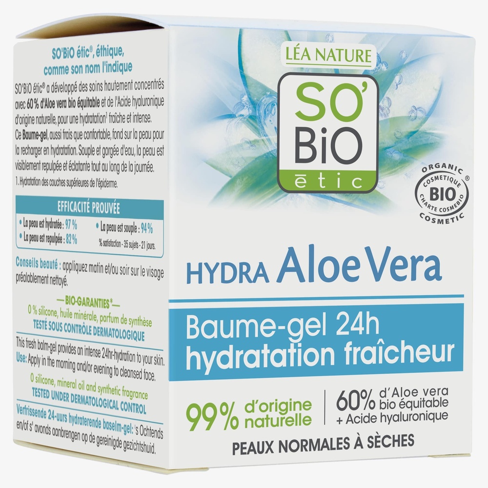 LÉA NATURE SO BiO étic Baume-gel hydratation¹ fraîcheur 24h, peaux normales à sèches, Hydra Aloe Vera Baume gel