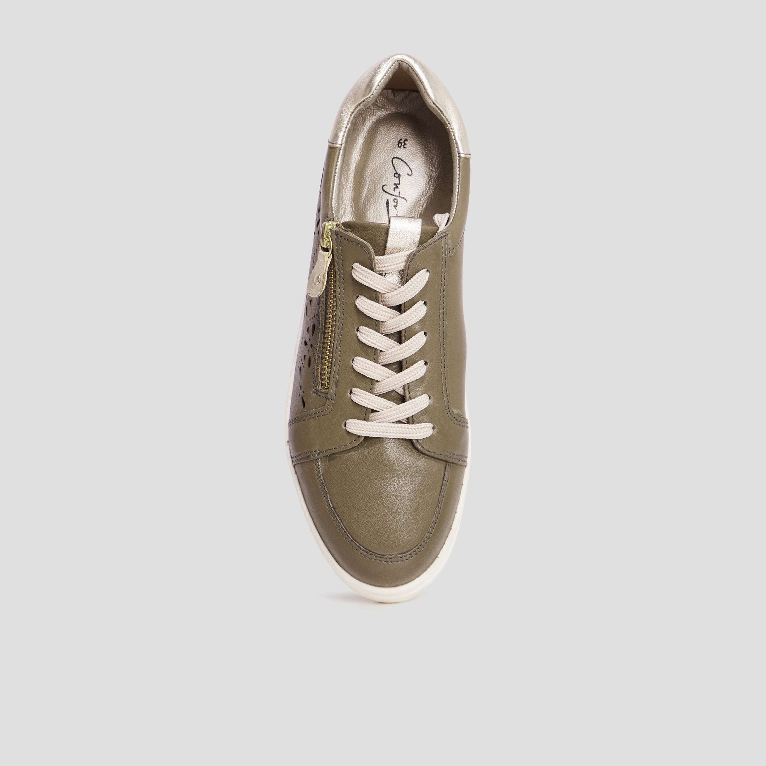 Derbies en cuir pied large Confortissimo vert kaki femme | La Halle