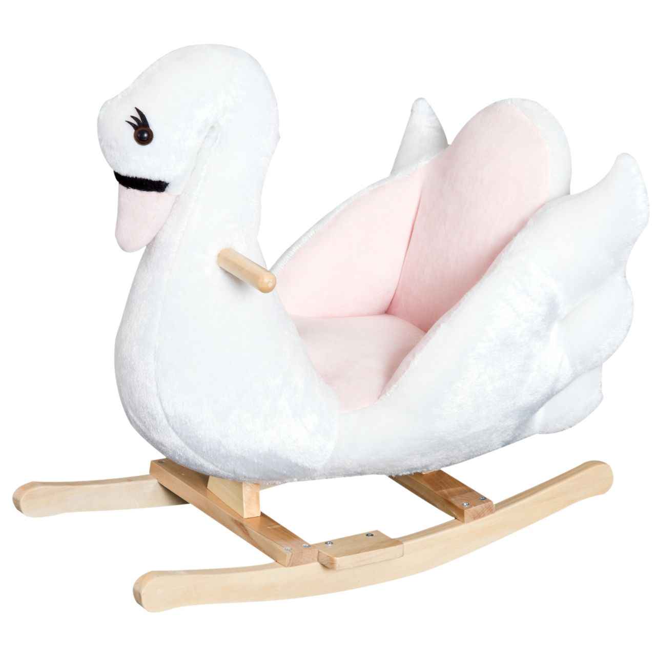 HOMCOM Kinder Schaukelpferd Baby Schaukeltier Schwan mit Musik Spielzeug Haltegriffe ab 18 Monate Plüsch Rosa Weiß 60 x 32 x 55 cm