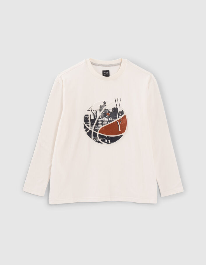 T-shirt écru visuel ballon basket embossé garçon