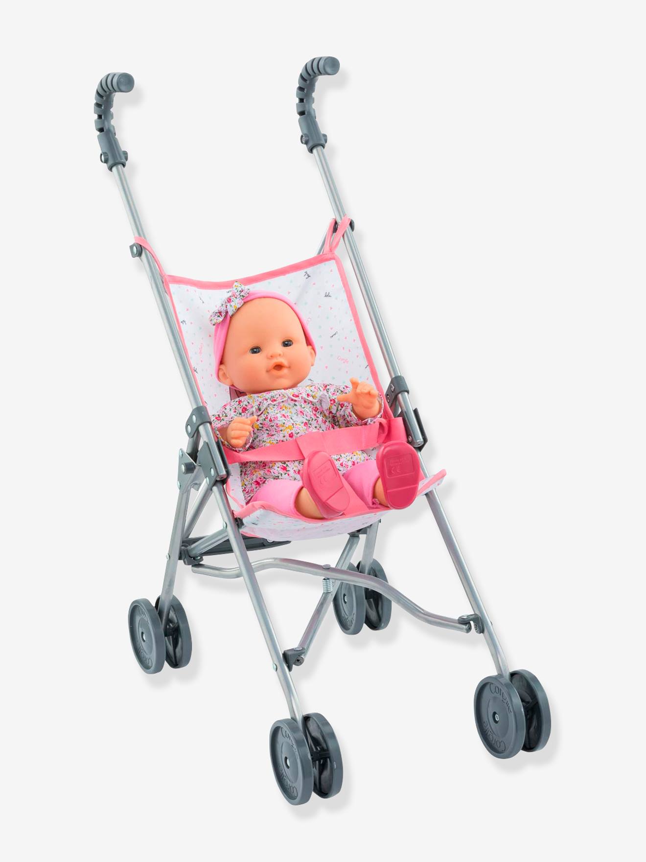 Poussette canne rose COROLLE pour poupon 36 à 42 cm rose