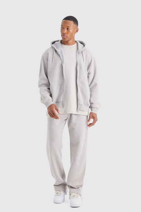 Kastiger Oversize Man Trainingsanzug mit Reißverschluss und Kapuze und Acid-Waschung