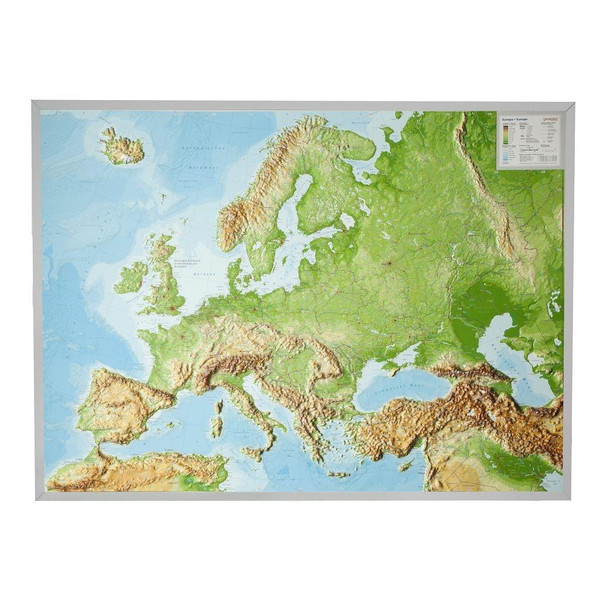 Reliefkarte Europa Gross 1 : 8.000.000 mit Aluminium Rahmen - Karte