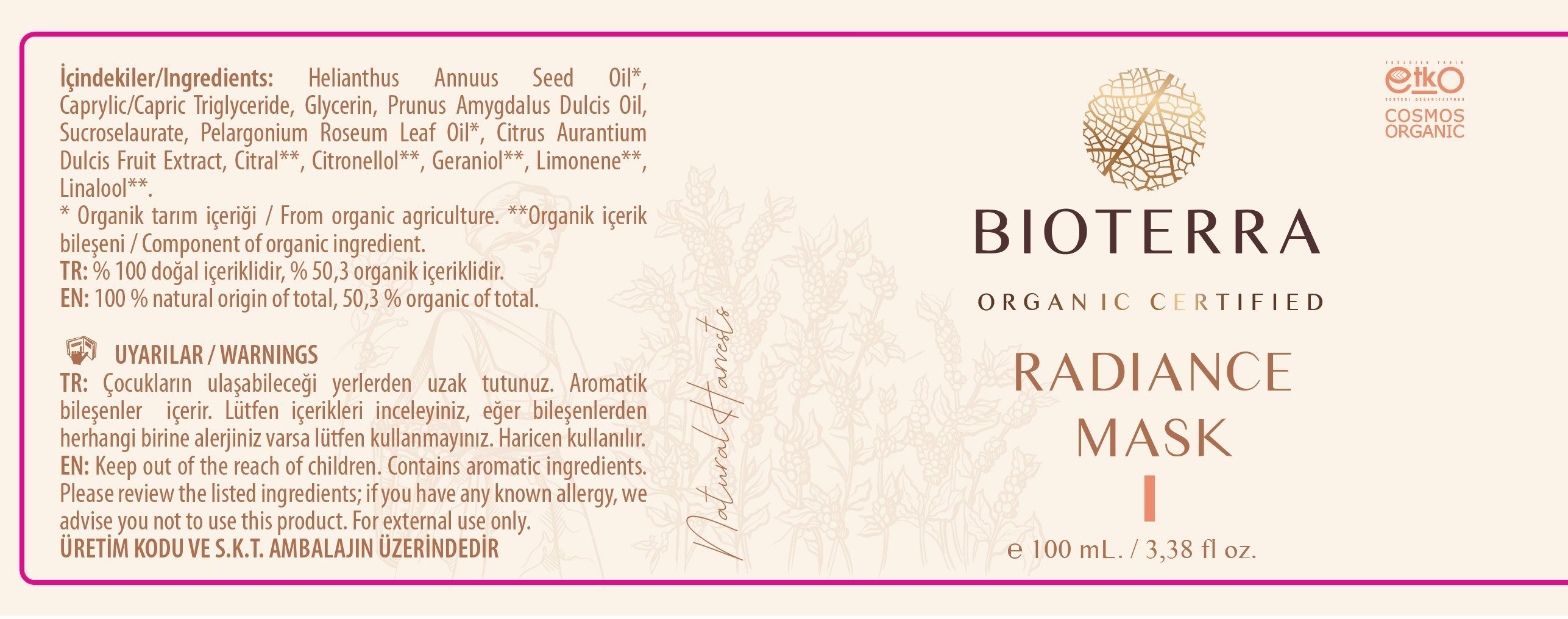 BIOTERRA Gesichtsmaske Bio Glanz Gesichtsmaske 100ml Vegan Naturkosmetik, 1-tlg., 100ml antibakteriell straffend regenerierend Kollagenproduktion